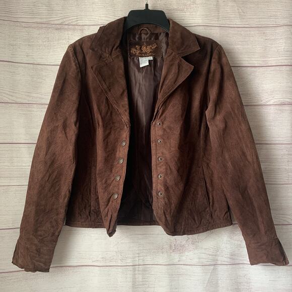 LAL Live A Little Brown Suede Leather Button Up Jacket Blazer Long Sleeve Size M - Picture 2 of 16